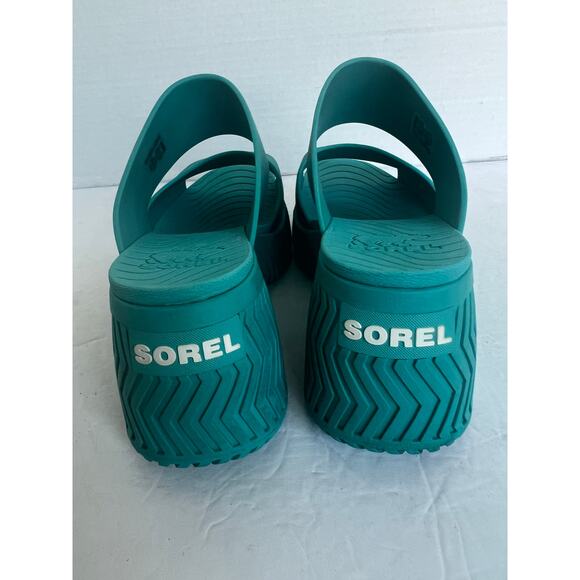 Sorel ONA Streetworks Blue Seasalt Rubber Slide Platform Chunky Heel Sandal Sz 8 - Picture 7 of 10